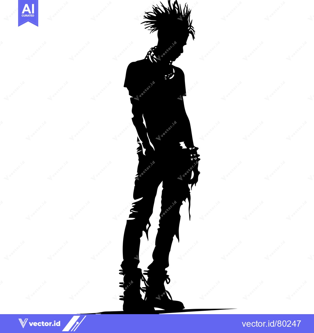 Premium Vector dari Silhouette of a Punk Rock Musician with Spiked Hair and Accessories
