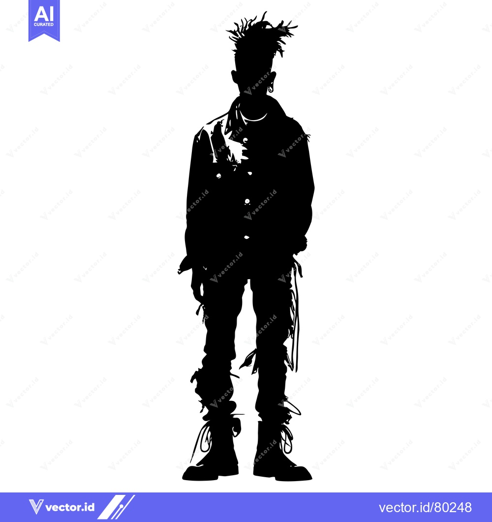 Premium Vector dari Silhouette of a Person with Spiky Hair, Wearing a Jacket and Boots