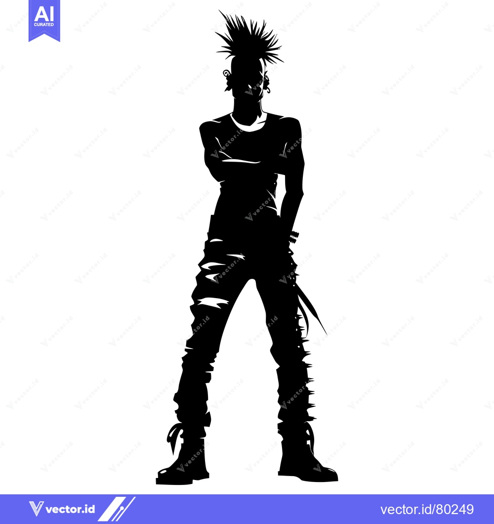 Premium Vector dari Silhouette of a Punk Rocker with Spiked Hair and Clothing