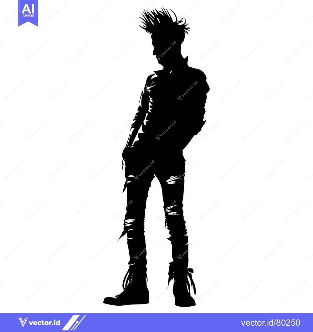 Premium Vector dari Silhouette of a Punk Rocker with Spiky Hair and Ripped Jeans