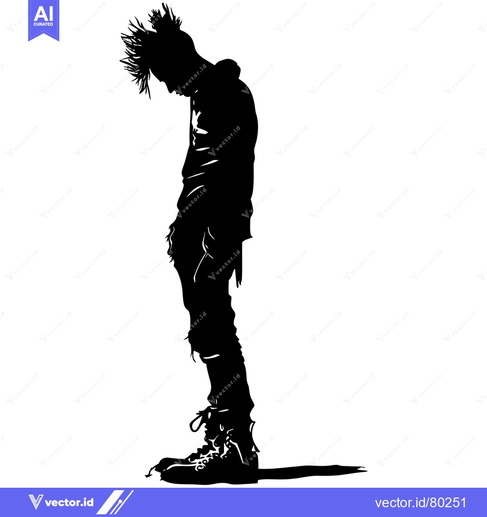 Premium Vector dari Silhouette of a Young Man with Spiky Hair and a Hoodie