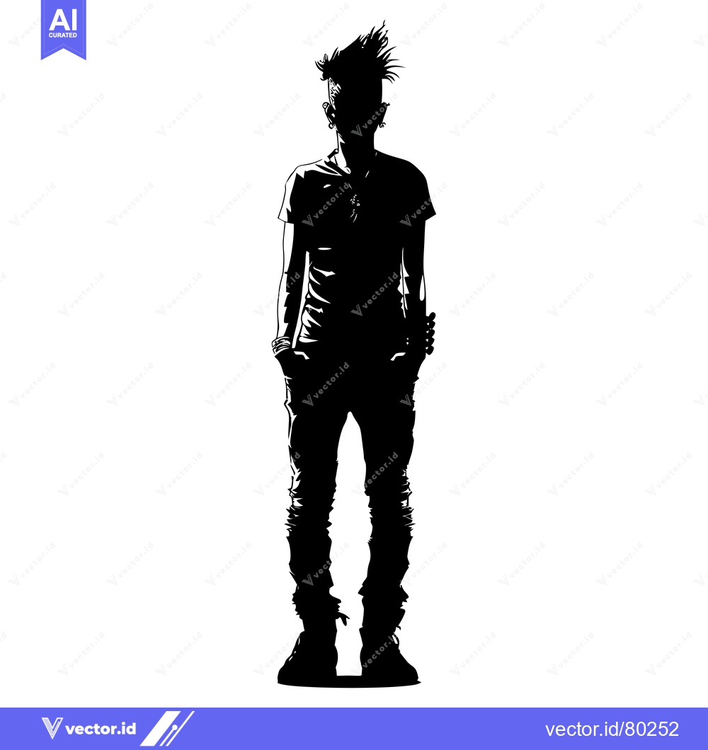 Premium Vector of Silhouette of a Young Person with Spiky Hair and a Necklace