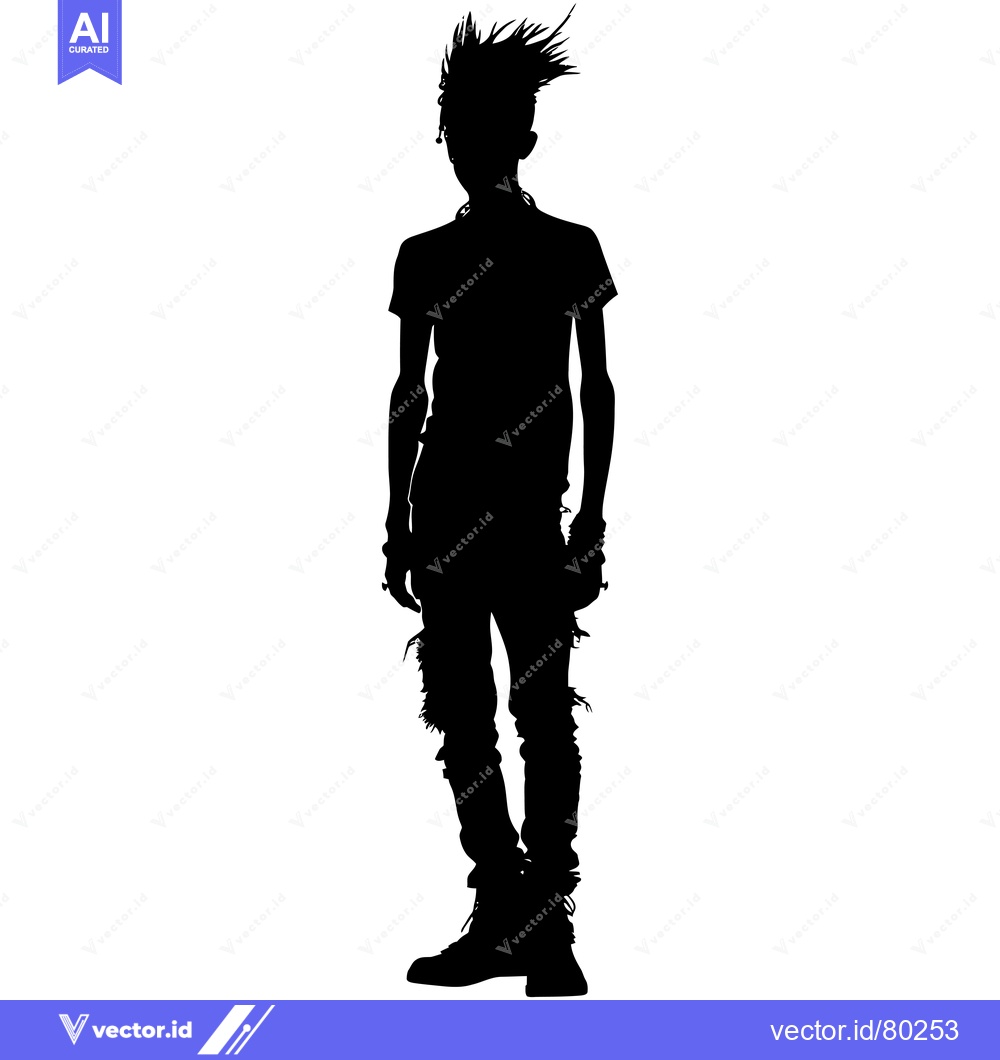 Premium Vector dari Silhouette of a young man with spiky hair, wearing a t-shirt, jeans, a
