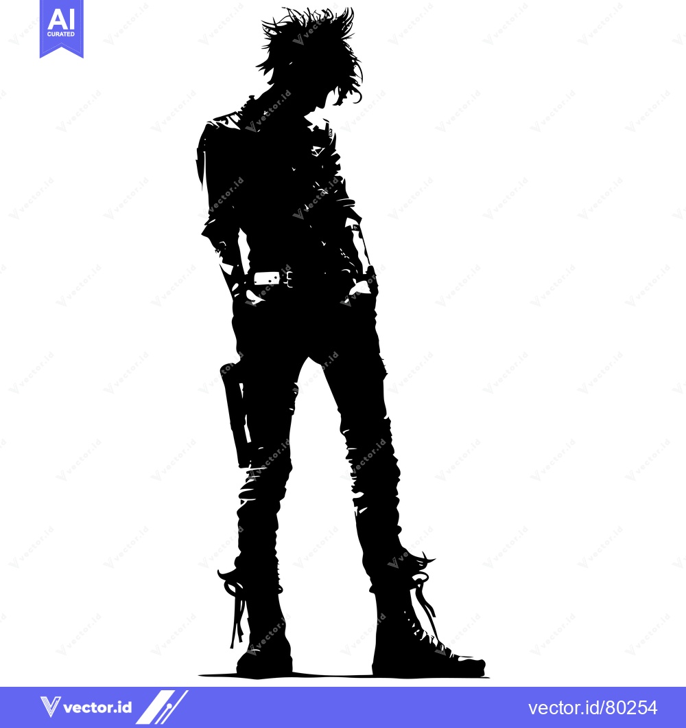 Premium Vector of Silhouette of a Person with Spiky Hair and a Gun Holster