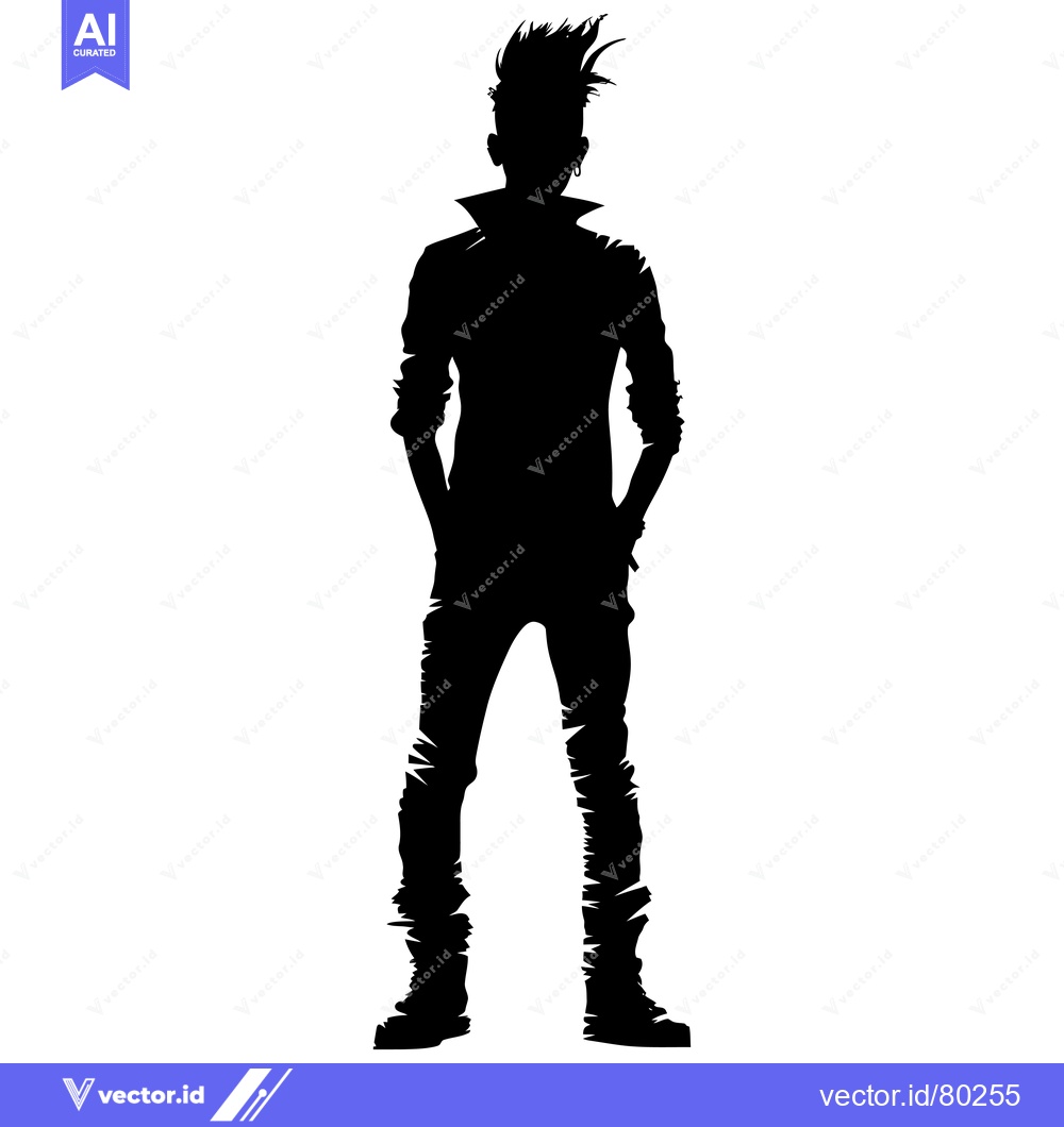 Premium Vector dari Silhouette of a Male Figure with Spiky Hair and Ripped Jeans