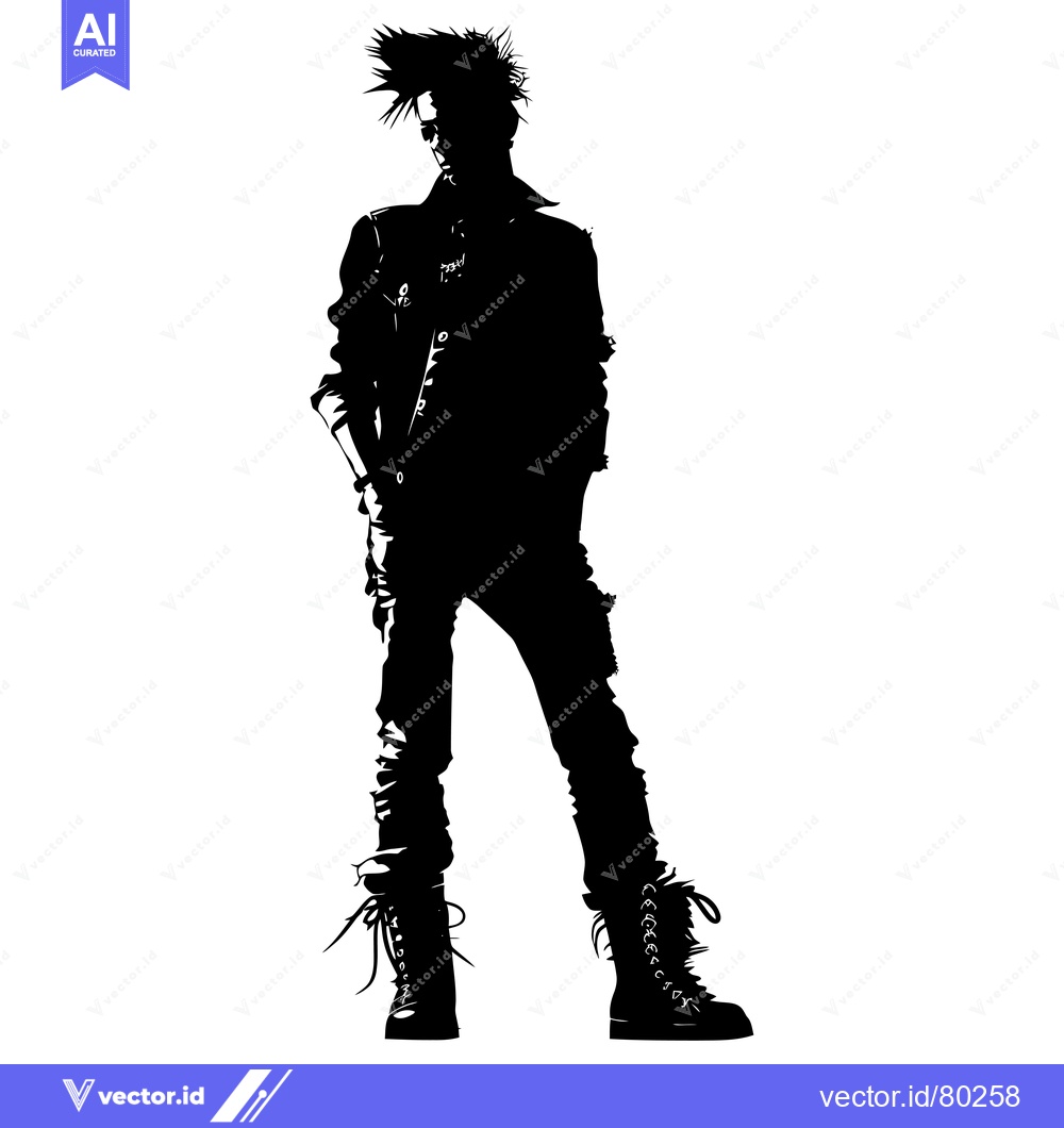 Premium Vector dari Silhouette of a Punk Rock Person with Spiky Hair and Leather Jacket