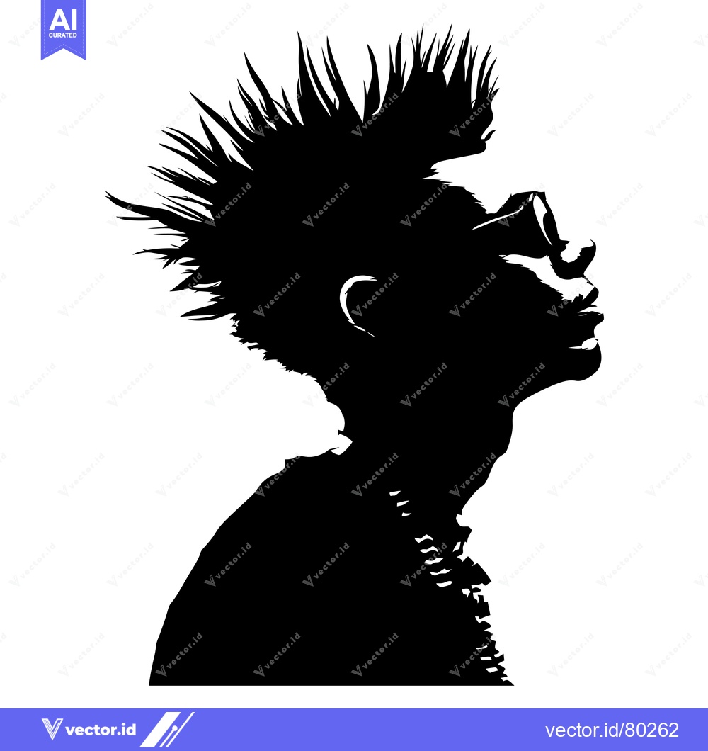 Premium Vector dari Silhouette of a Person with Spiky Hair and Sunglasses Looking Upwards