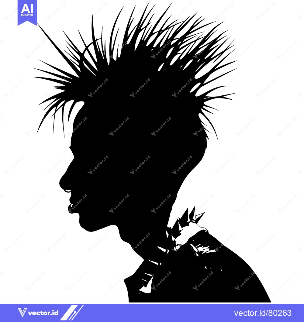 Premium Vector dari Silhouette of a Person with Spiky Hair and a Collar of Spikes