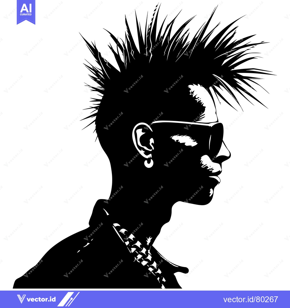 Premium Vector dari Silhouette of a Punk with Spiky Hair and Sunglasses