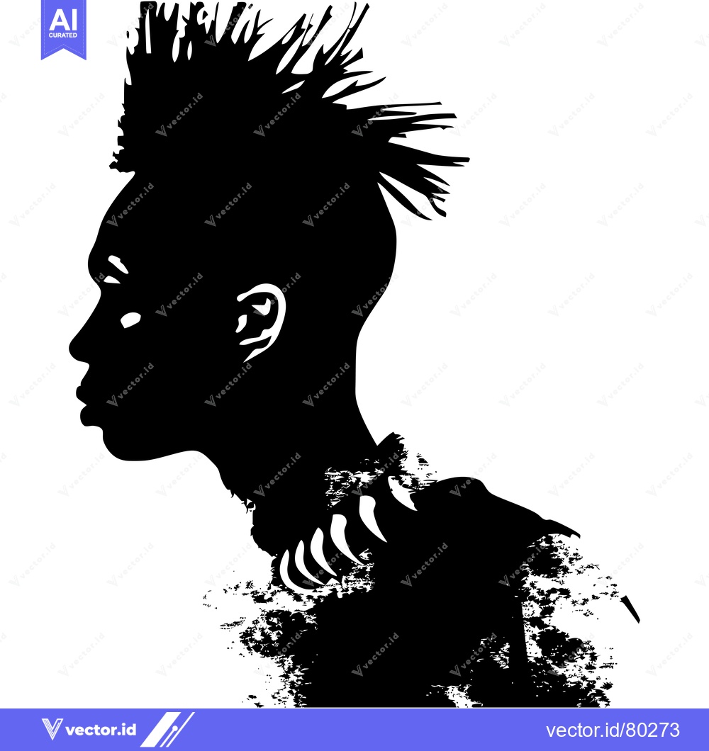 Premium Vector of Silhouette of a Person with Spiky Hair and a Necklace