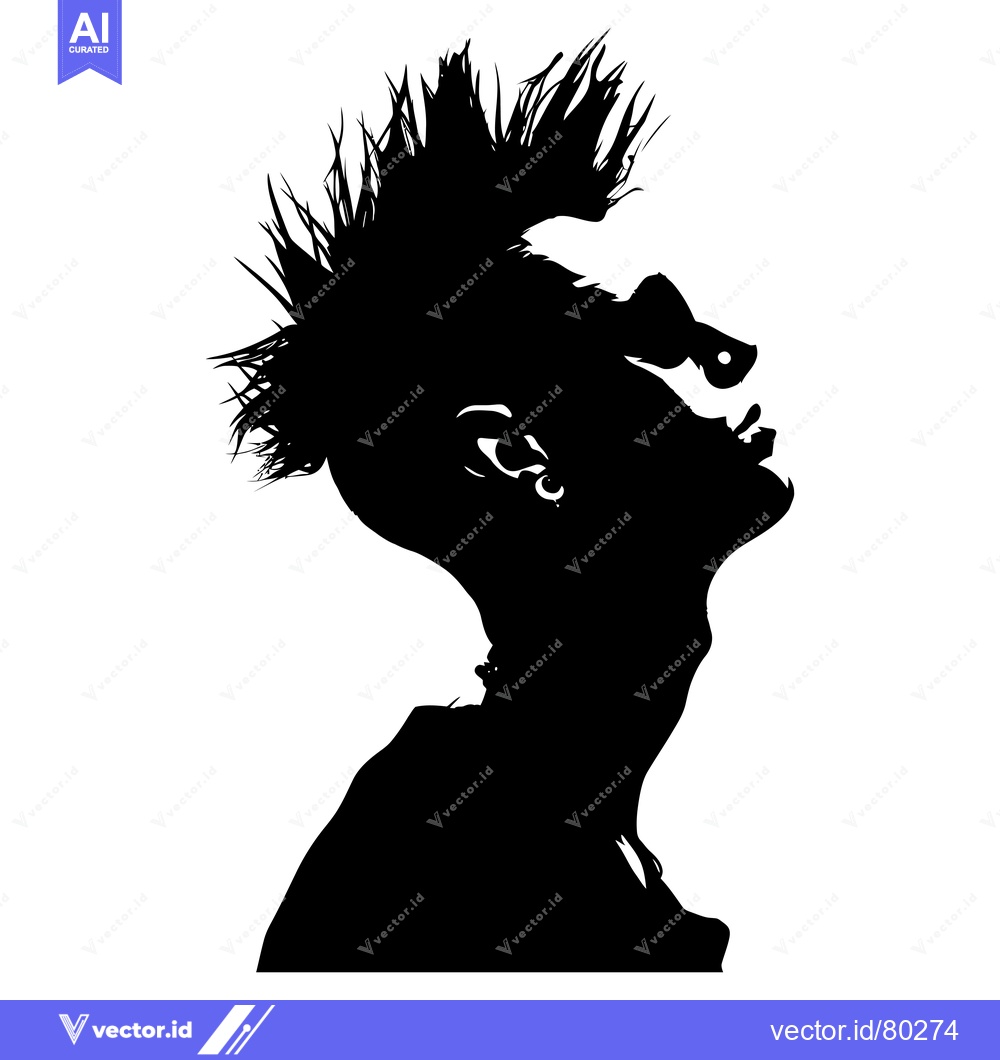 Premium Vector of Silhouette of a Person with Spiky Hair and Sunglasses Looking Upward