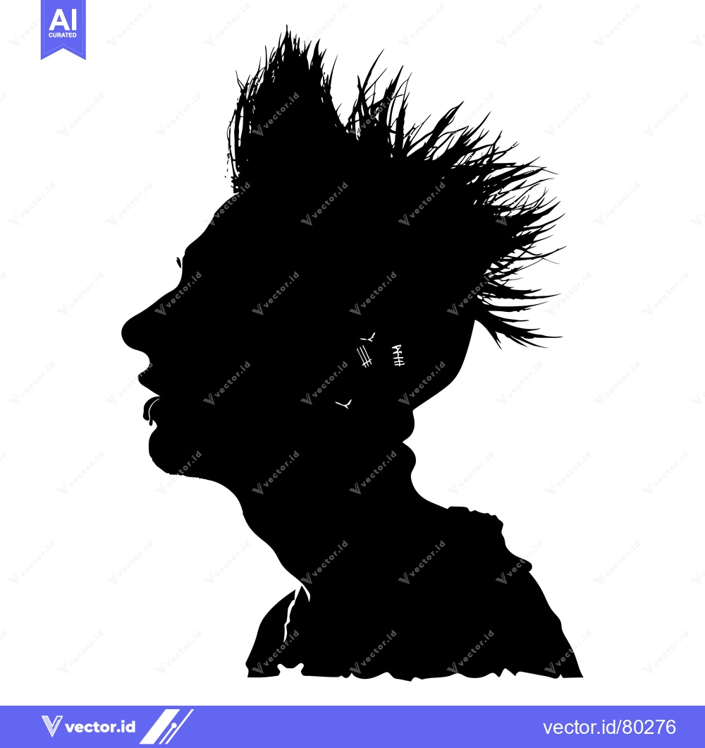 Premium Vector dari Silhouette of a Person with Spiky Hair and Piercings
