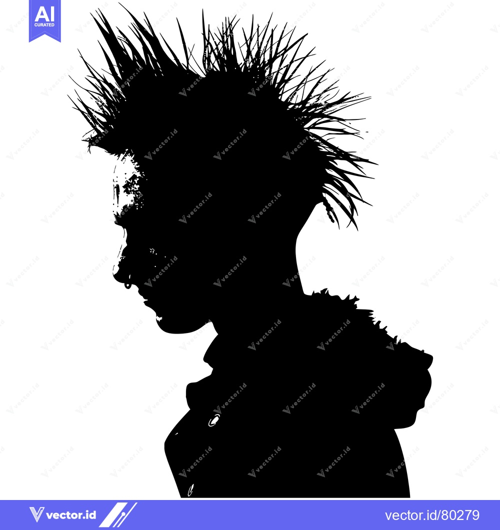 Premium Vector dari Black and White Silhouette of a Person with Spiky Hair and a Nose Ring