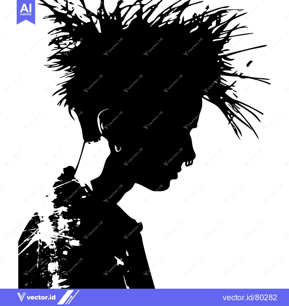 Premium Vector dari Silhouette of a Person with Spiky Hair and Facial Piercings