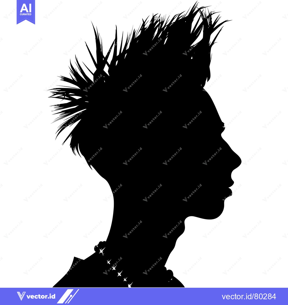 Premium Vector dari Silhouette of a Person with Spiky Hair and a Necklace