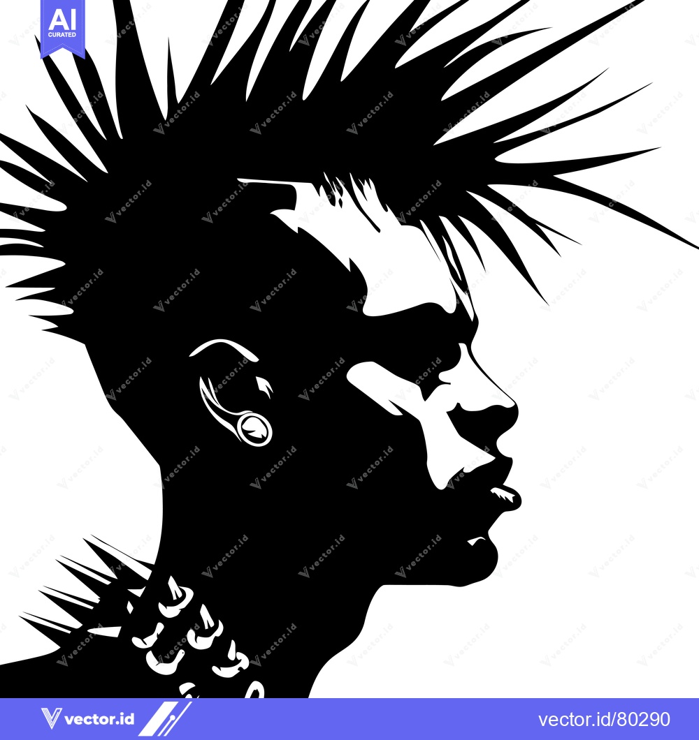 Premium Vector of Silhouette of a Person with Spiky Hair and Punk Jewelry
