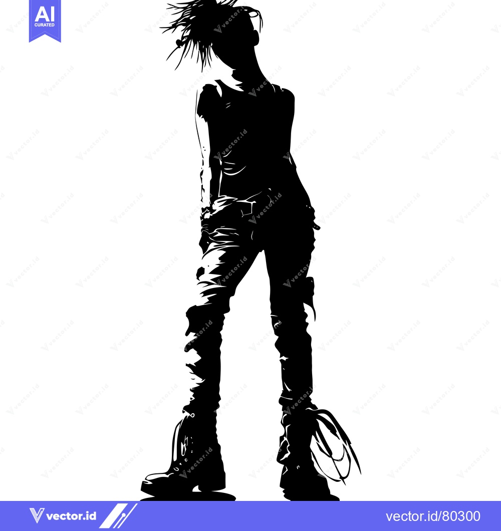 Premium Vector dari Silhouette of a Woman with Spiky Hair Wearing Jeans and Boots
