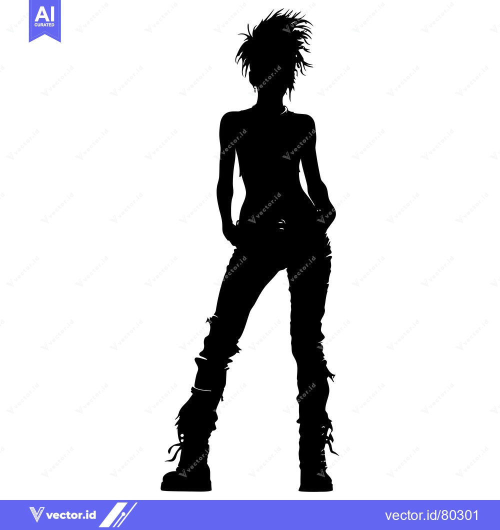 Premium Vector dari Silhouette of a Young Woman with Spiky Hair Wearing Jeans and Boots