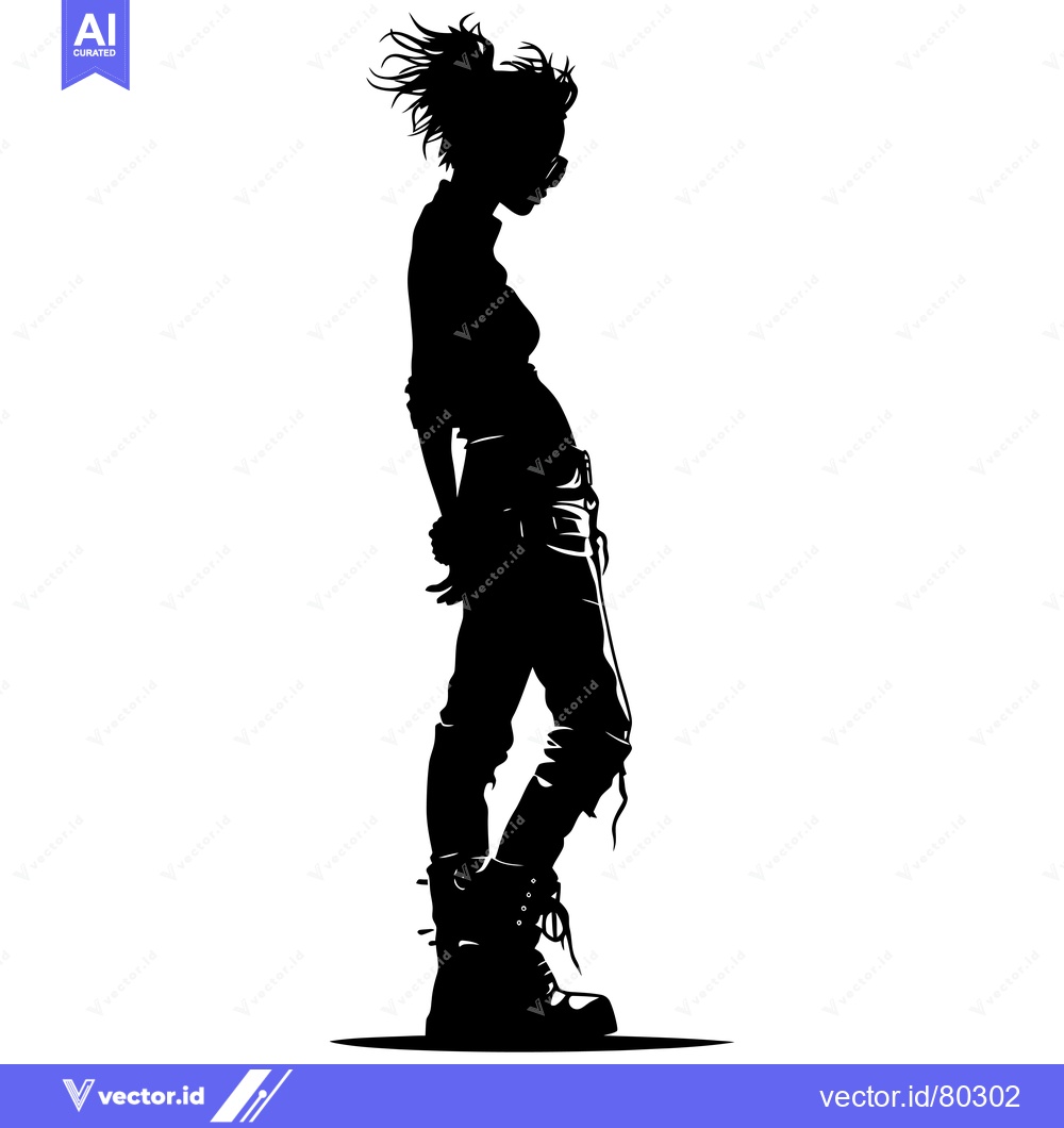 Premium Vector dari Silhouette of a Woman with Windblown Hair Wearing Jeans and Boots