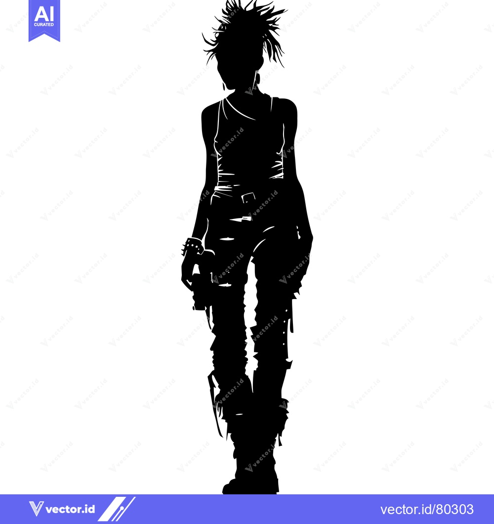 Premium Vector dari Silhouette of a Punk Rock Woman with Spiked Hair and Ripped Jeans