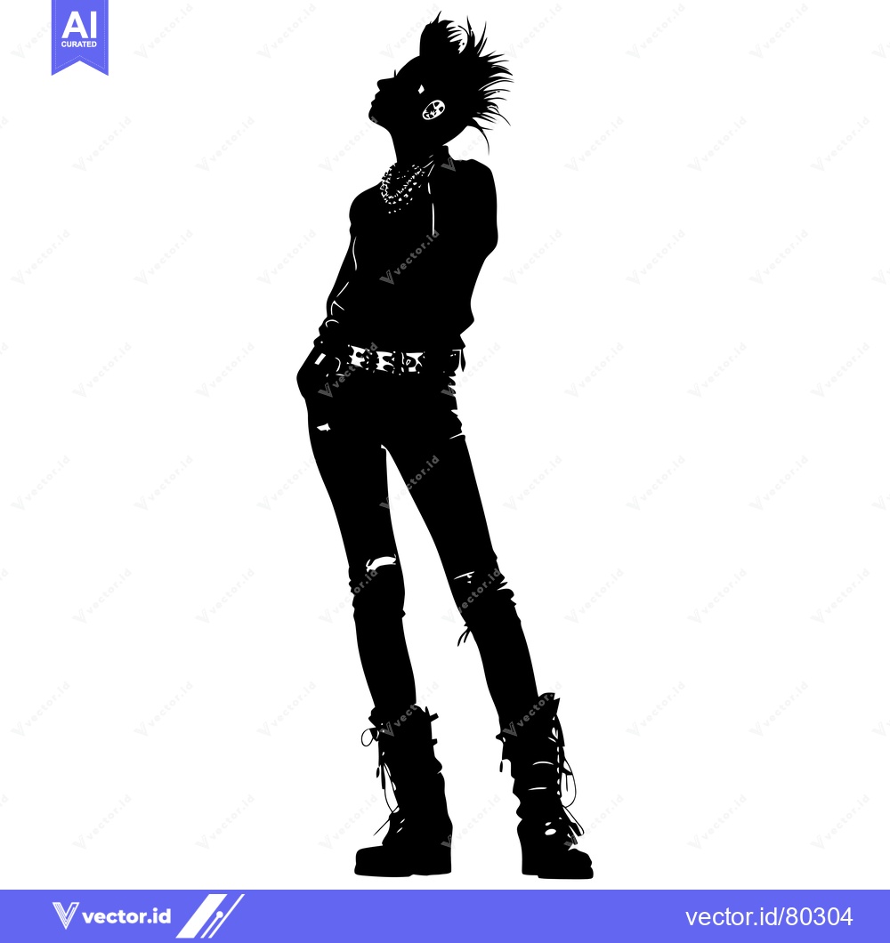 Premium Vector of Silhouette of a Woman with a Spiky Hairstyle, Jeans, and Boots