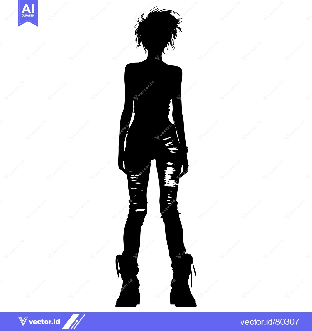 Premium Vector dari Silhouette of a woman with messy hair, ripped jeans, and boots
