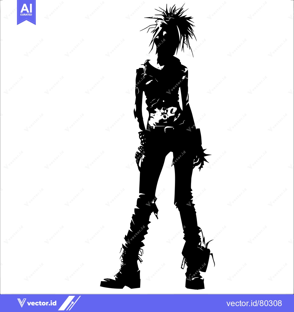 Premium Vector dari Silhouette of a Woman with Spiky Hair and Ripped Jeans