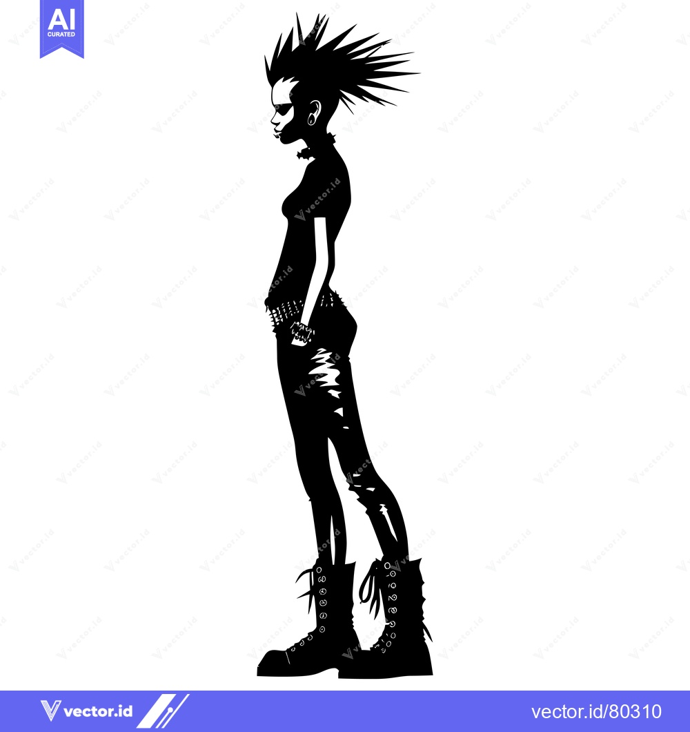 Premium Vector dari Silhouette of a punk rock girl with a mohawk hairstyle