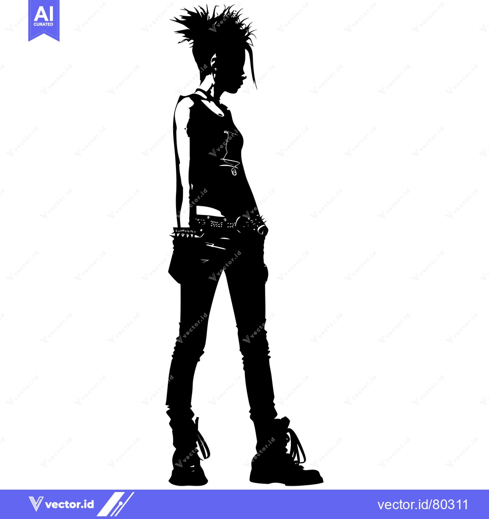 Premium Vector of Silhouette of a Punk Rock Girl with Spiky Hair and Studded Belt