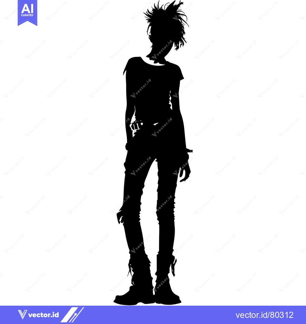 Premium Vector dari Silhouette of a Young Woman with Spiky Hair, Wearing a T-Shirt, Jeans,