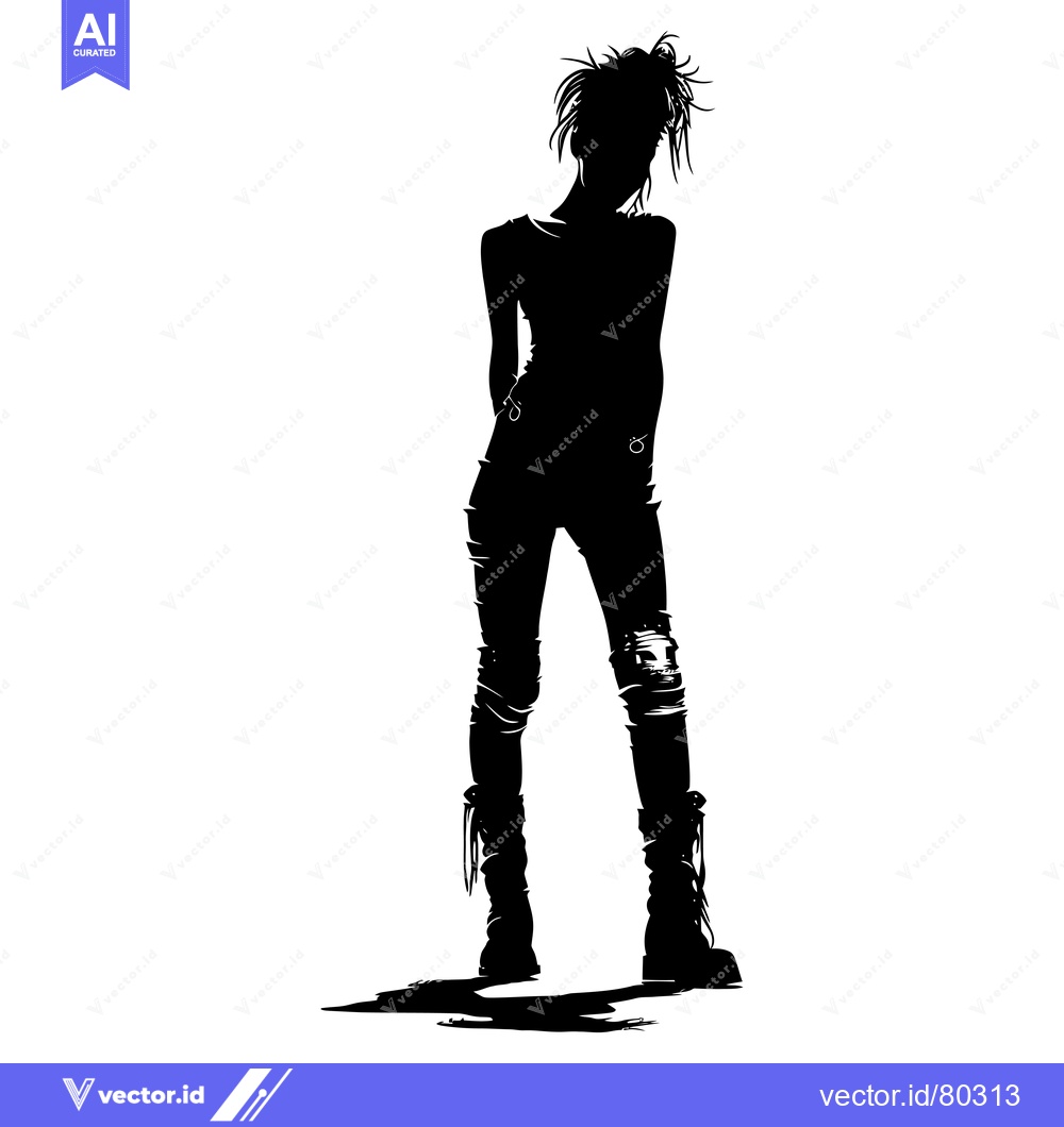 Premium Vector dari Silhouette of a Woman in Jeans and Boots with Messy Hair
