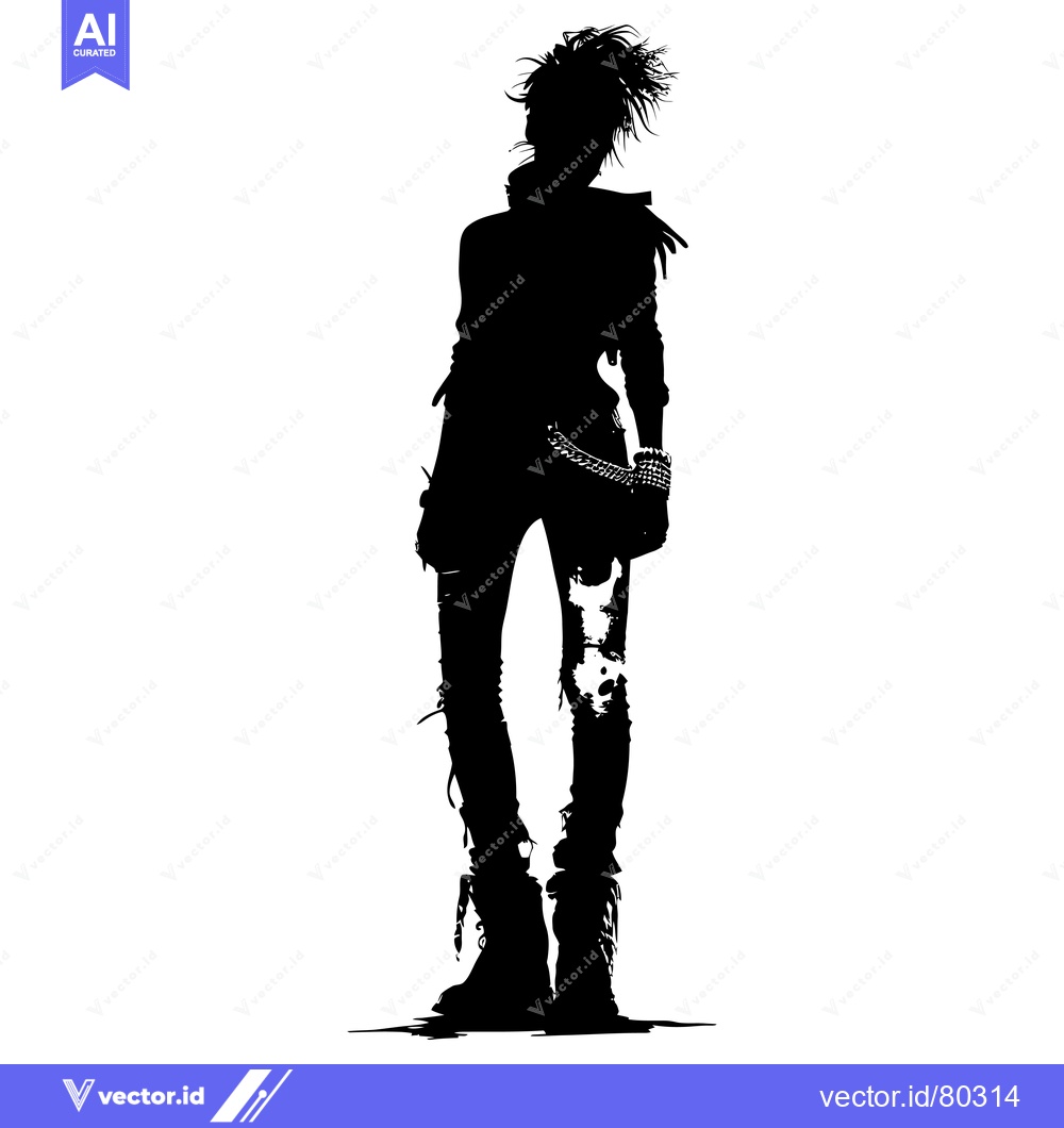Premium Vector dari Silhouette of a Female Figure with Spiky Hair, Wearing Ripped Jeans an