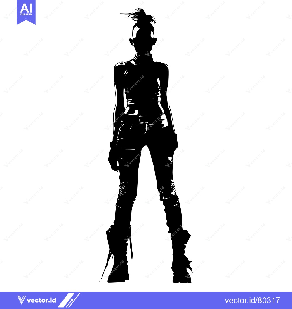 Premium Vector of Silhouette of a woman with a ponytail and a leather jacket and pants