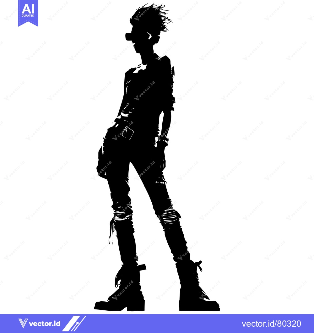 Premium Vector dari Silhouette of a Punk Rocker with Spiky Hair and Sunglasses
