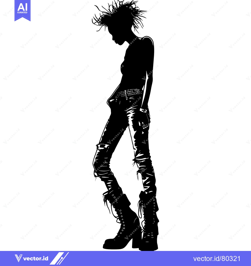 Premium Vector dari Silhouette of a Woman in Ripped Jeans and Boots