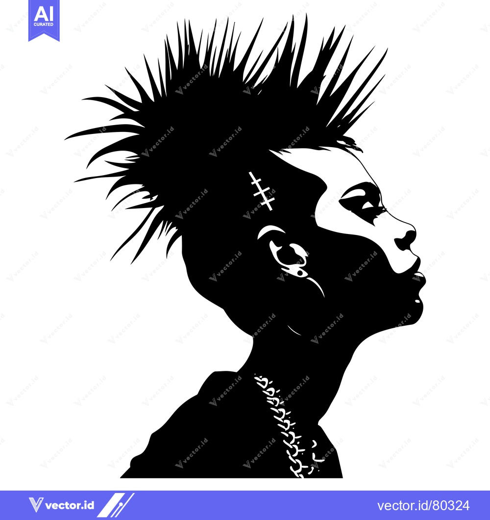 Premium Vector of Silhouette of a Punk with a Spiky Hairstyle and a Necklace