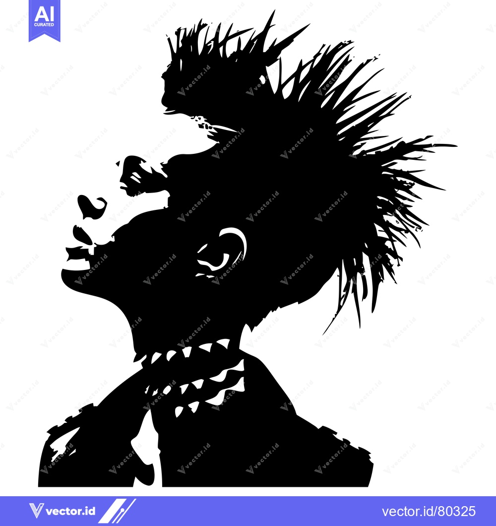 Premium Vector of Black and White Silhouette of a Person with Spiky Hair and a Collar