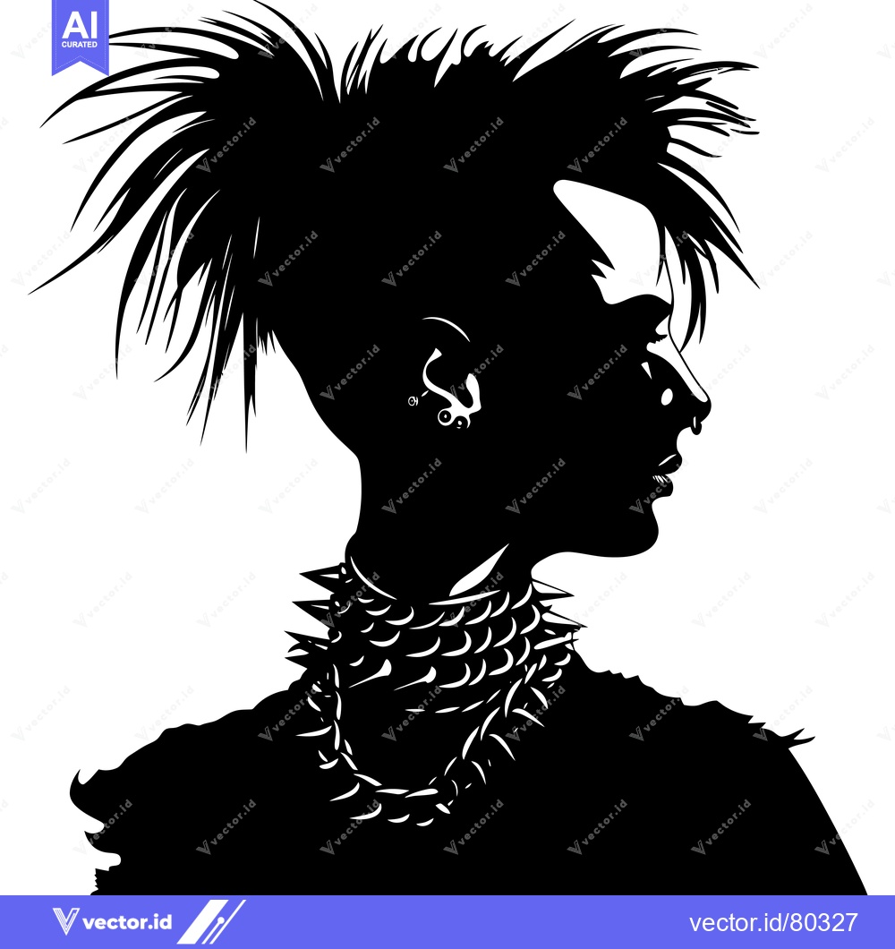 Premium Vector of Silhouette of a Punk Rock Person with Spiky Hair and Jewelry