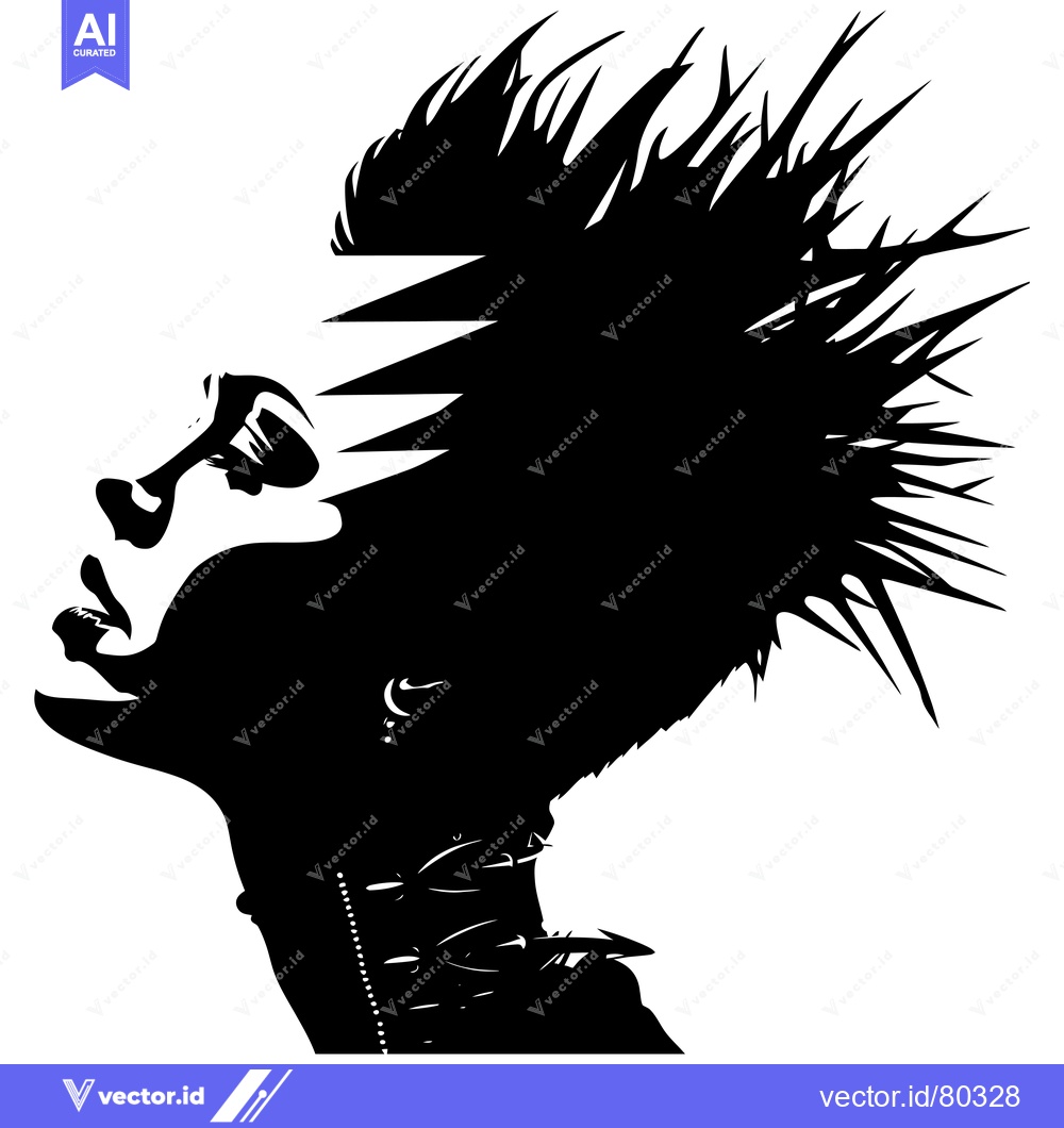 Premium Vector dari Silhouette of a Woman with Spiky Hair and a Leather Collar