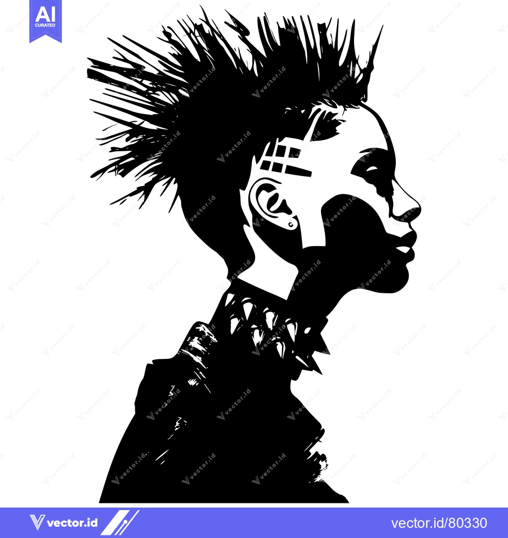 Premium Vector dari Black and White Silhouette of a Punk Rock Woman with Spiked Hair