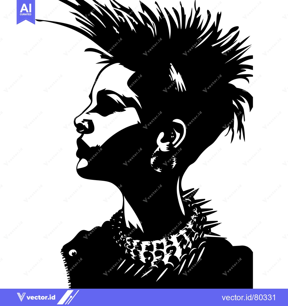 Premium Vector dari Black and White Silhouette of a Punk Rock Woman