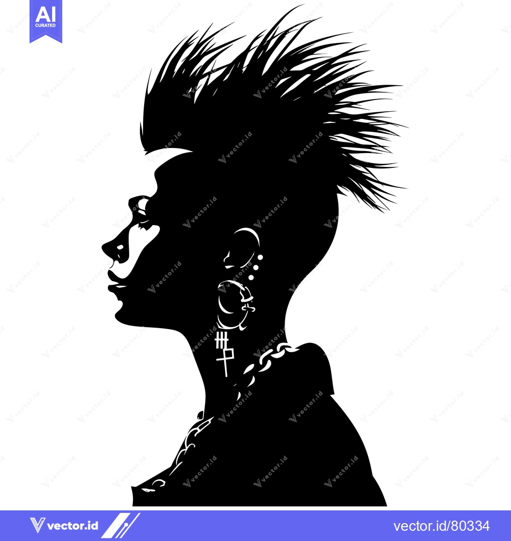 Premium Vector dari Silhouette of a Person with Spiky Hair and Piercings