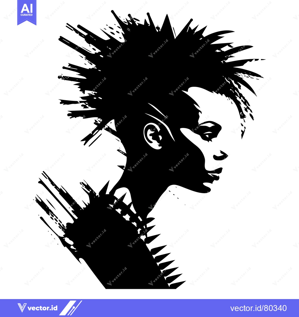 Premium Vector of Black and White Silhouette of a Woman with Spiky Hair and Spiked Cloth