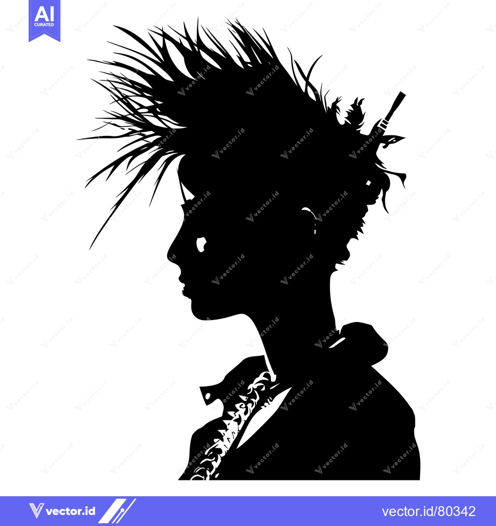Premium Vector dari Silhouette of a Person with Spiky Hair and an Earring