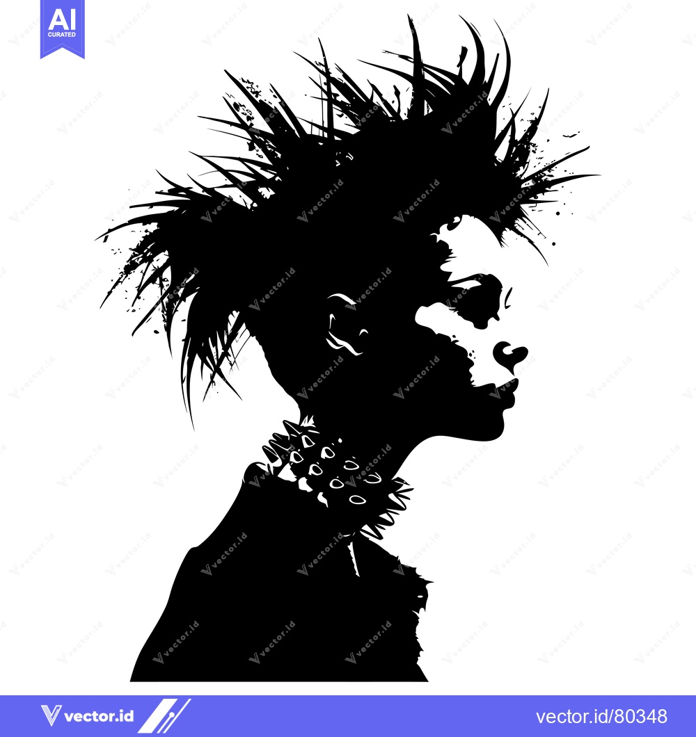 Premium Vector dari Black and White Silhouette of a Punk Rock Woman with Spiky Hair and Sp