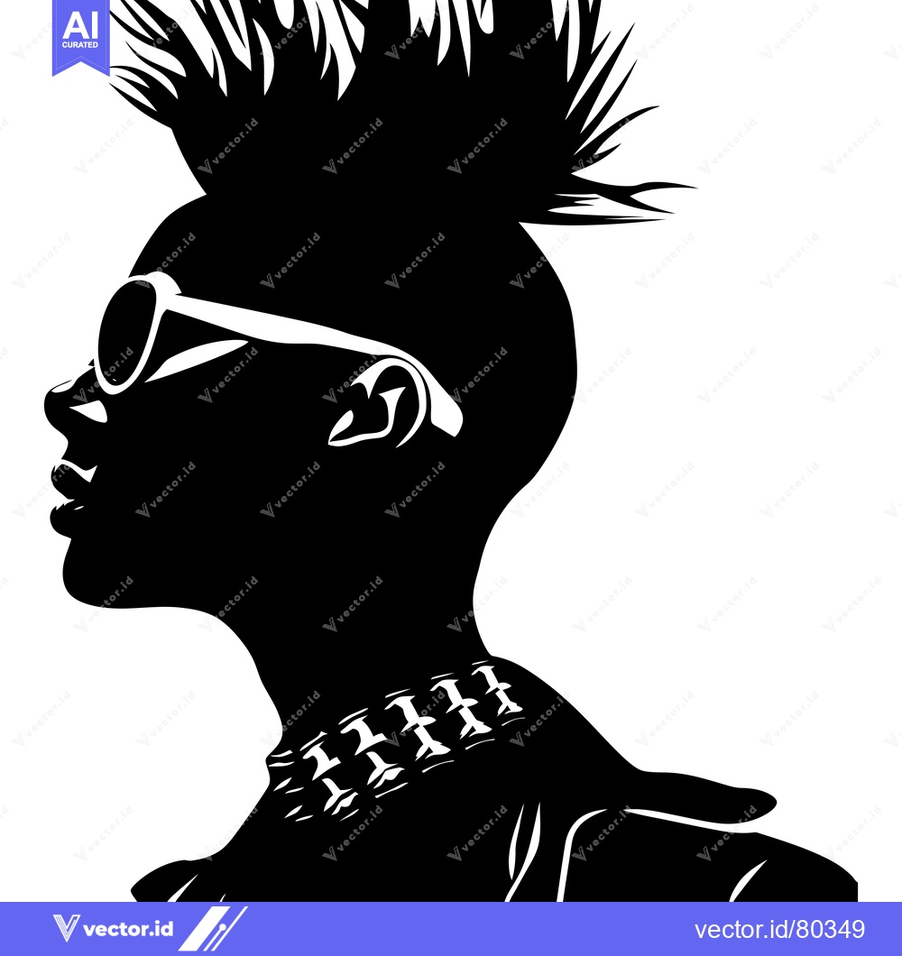 Premium Vector of Silhouette of a Woman with Spiky Hair, Sunglasses, and a Studded Colla