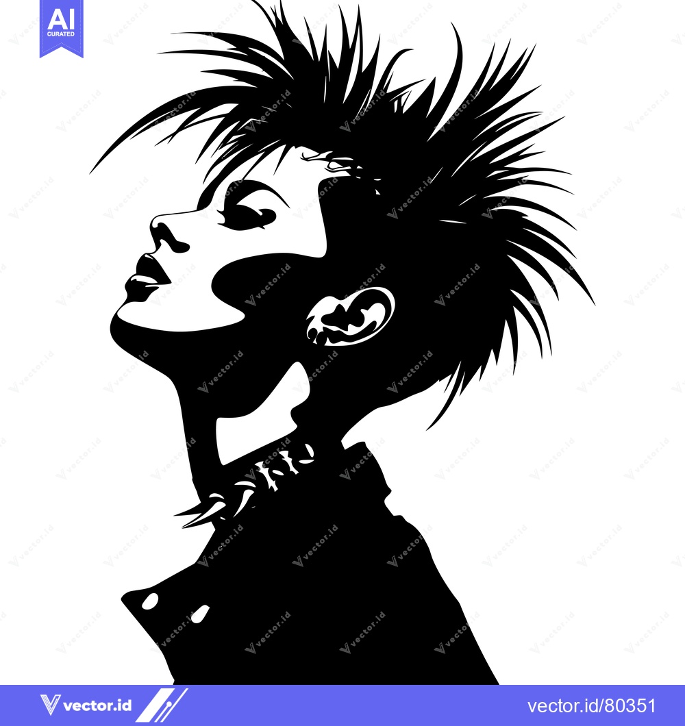 Premium Vector of Black and White Silhouette of a Woman with Spiky Hair and a Collar