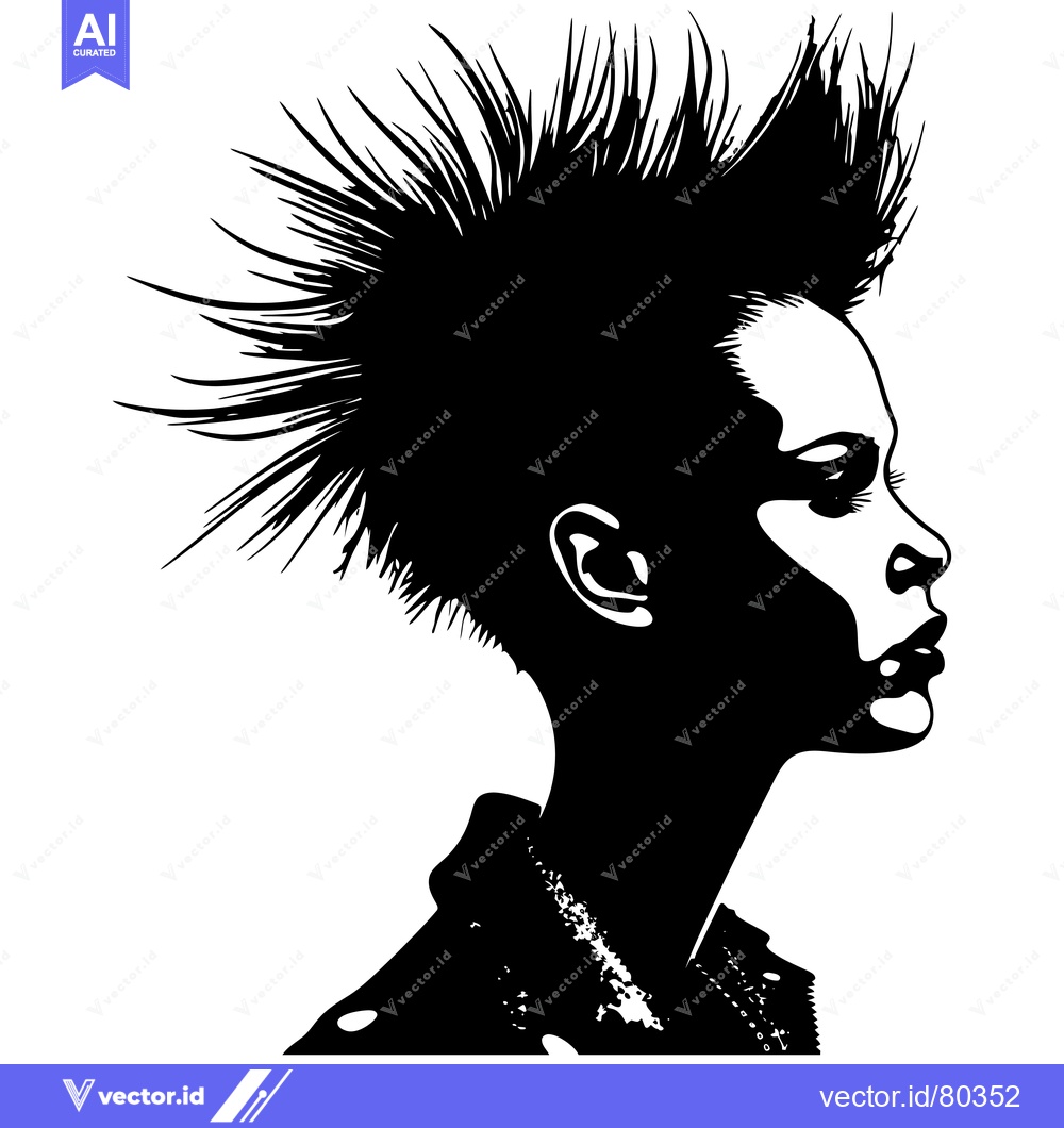 Premium Vector dari Silhouette of a Woman with a Spiky Mohawk Hairstyle