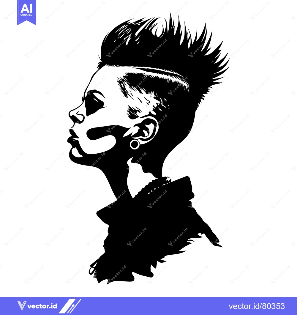 Premium Vector of A Black and White Silhouette of a Woman with a Spiky Hairstyle and Pie