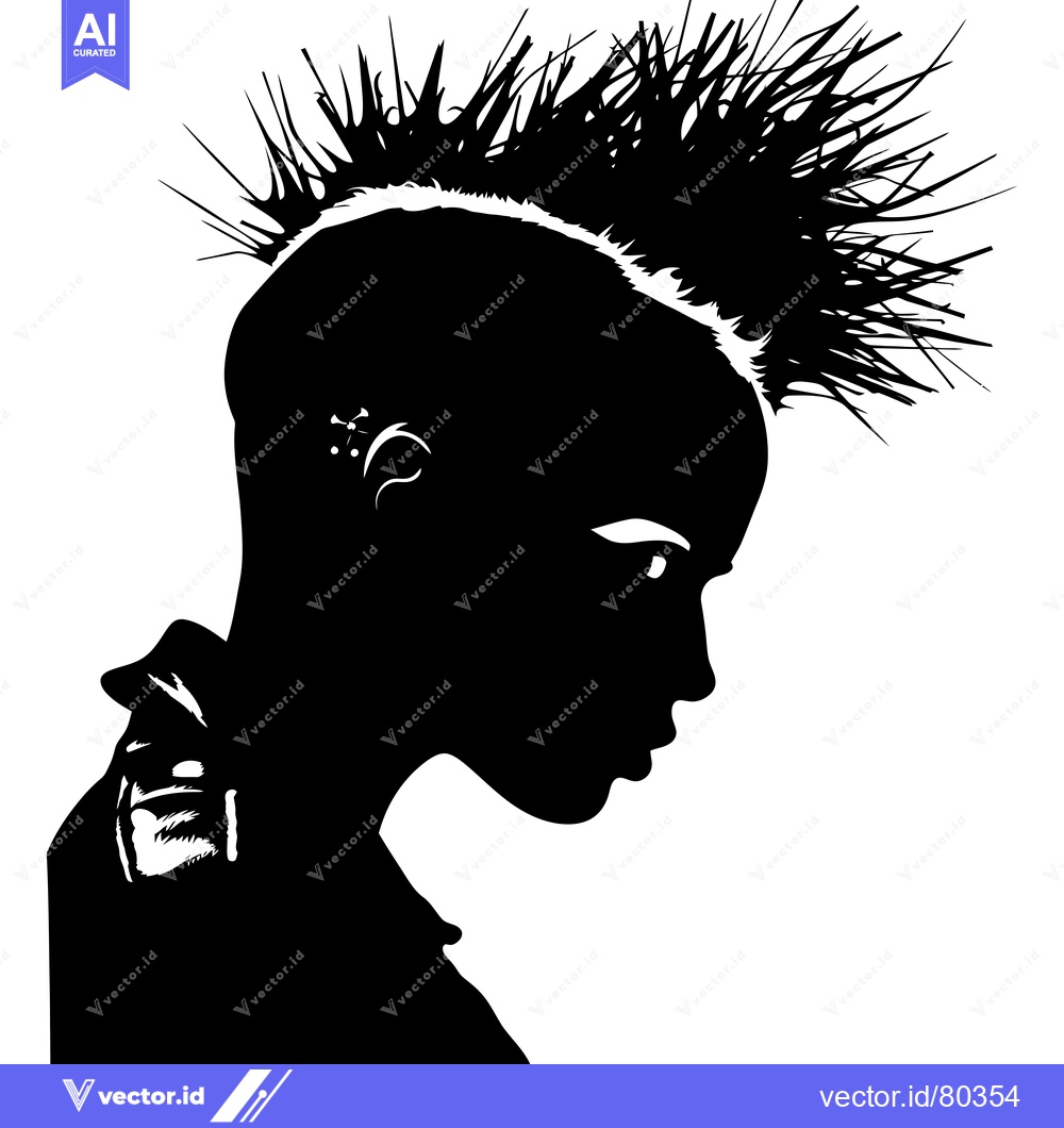 Premium Vector dari Silhouette of a Person with a Spiky Hairstyle and Piercings